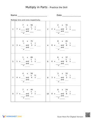 Multiply in Parts: A Multiplication Worksheet