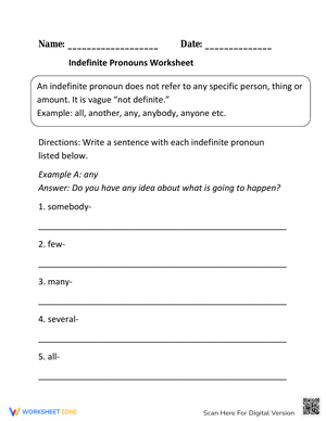 Writing with Indefinite Pronouns Practice