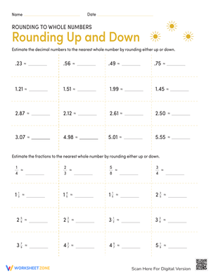 Practice Rounding to Whole Numbers Worksheet
