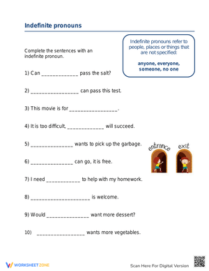 Mastering Indefinite Pronouns Exercise Worksheet