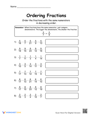 Enhance Fraction Skills with Ordering Fractions Practice