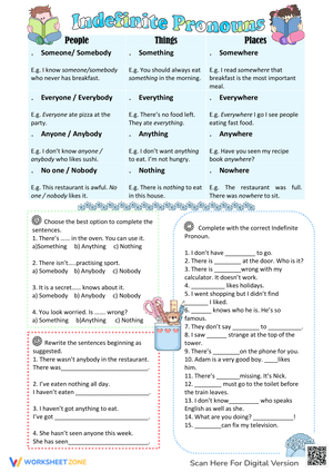 Indefinite Pronouns Exercise Practice