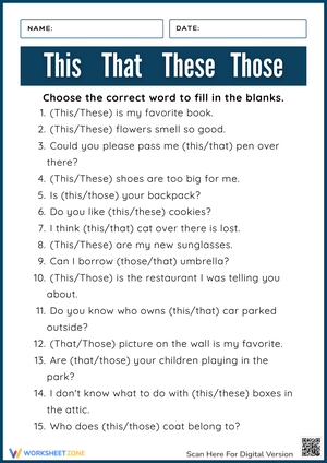 Practice This, That, These, Those with This Sheet