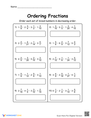 Refine Skills Ordering Fractions Practice