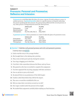 Practice with Personal, Possessive, Reflexive Pronouns