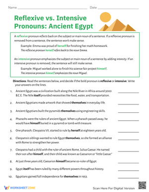 Practice Reflexive vs Intensive Pronouns with Egypt Theme