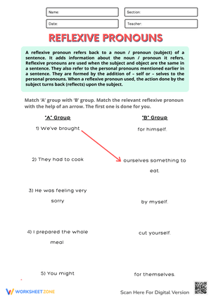 Practice Reflexive & Possessive Pronouns Worksheets