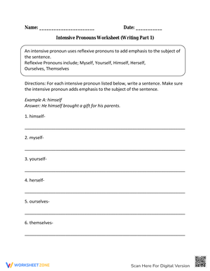 Practice Writing Intensive Pronouns