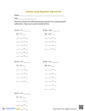 Solve Division with Repeated Subtraction