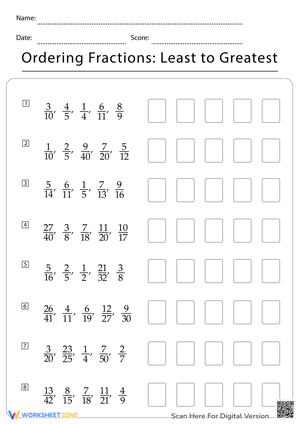 Ordering Fractions from Least to Greatest