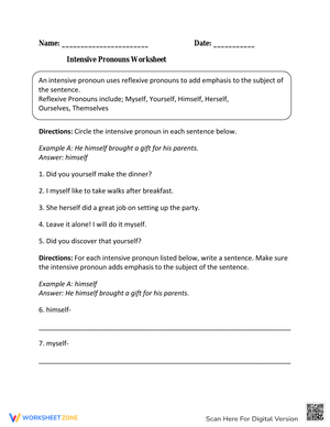 Circle and Write Intensive Pronouns