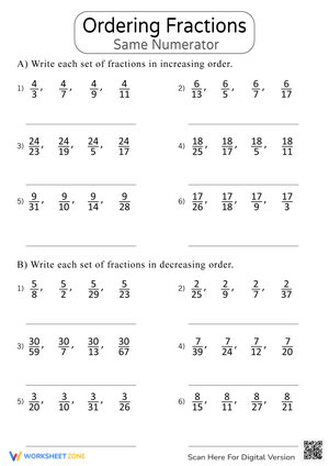 Order Fractions with Same Numerator