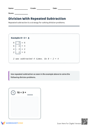Printable Division with Repeated Subtraction | Grade 3 Math