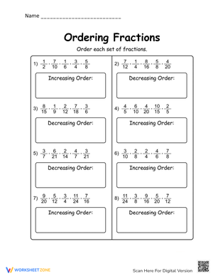 Ordering Fractions Worksheet for Practice