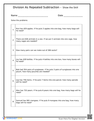 Solve Problems Using Repeated Subtraction