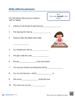 Writing Reflexive Pronouns Worksheet