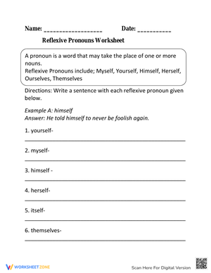 Writing Reflexive Pronouns Practice