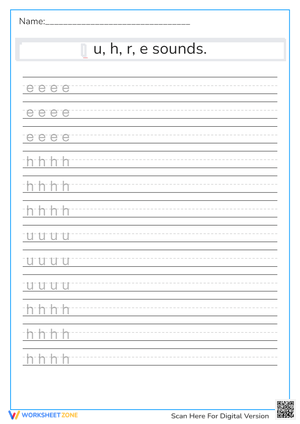 Lowercase Letter Tracing: e, h, u, r - Handwriting Practice