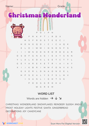 Christmas Wonderland Word Search Worksheet
