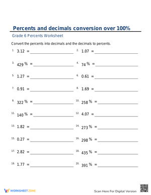 Percents and Decimals Conversion Practice