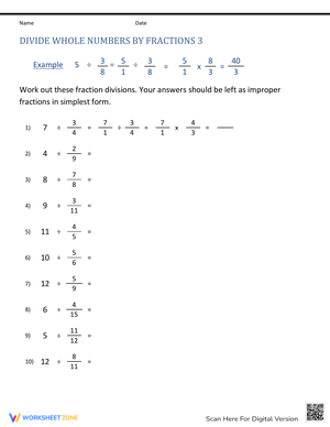 Dividing Whole Numbers by Fractions