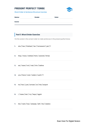 Present Perfect Tense Word Order