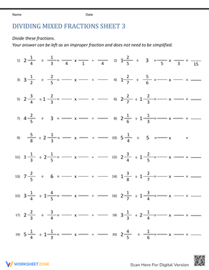 Dividing Mixed Fractions Practice