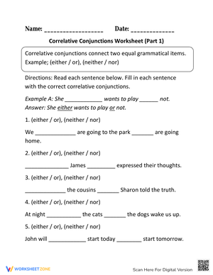 Grade 5 Correlative Conjunctions Worksheets 2024