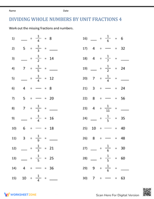 Learn Dividing Whole Numbers by Unit Fractions