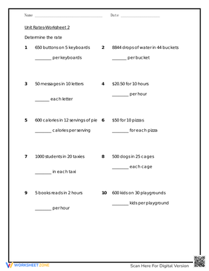 Unit Rate Worksheet Practice