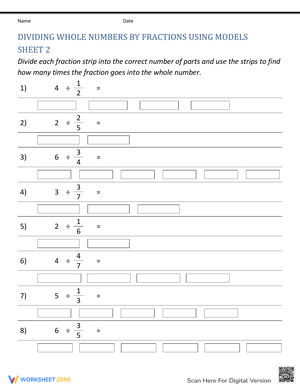 Dividing Whole Numbers by Fractions Model