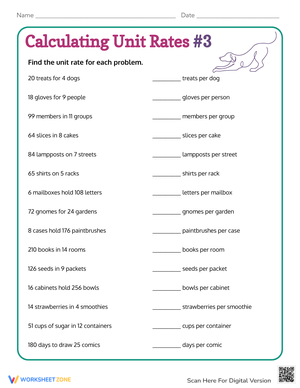 Calculating Unit Rates Worksheet