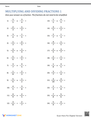 Multiplying and Dividing Fractions 1