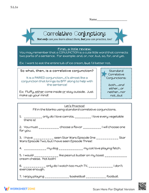 Learning with Correlative Conjunctions Worksheet