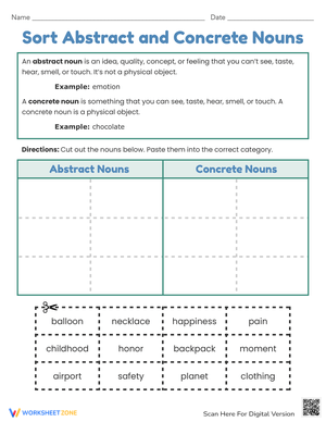 Sorting Abstract and Concrete Nouns: Worksheet