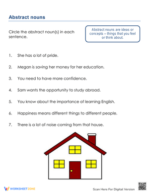 Identifying Abstract Nouns: Worksheet for Practice