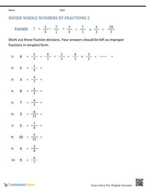 Dividing Whole Numbers by Fractions Without Model 2
