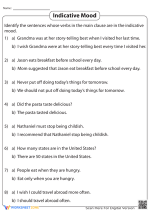 Identifying Indicative Mood Sentences: Grammar Focus