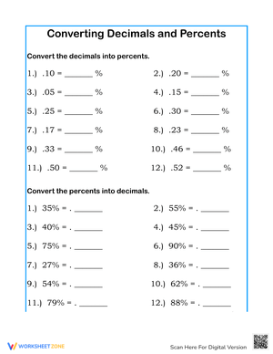 Converting Decimals to Percents: Easy Practice