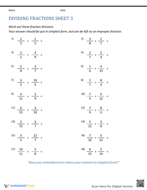 Practice Division of Fractions on This Worksheet