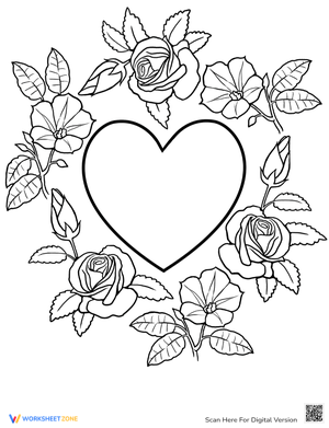 Blank Heart with Roses Coloring Sheet