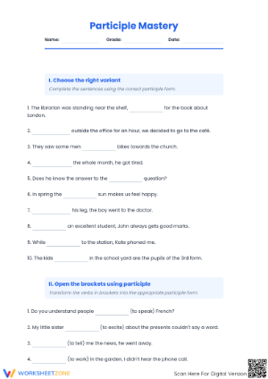 Participles Grammar Practice | Grade 7 Printable