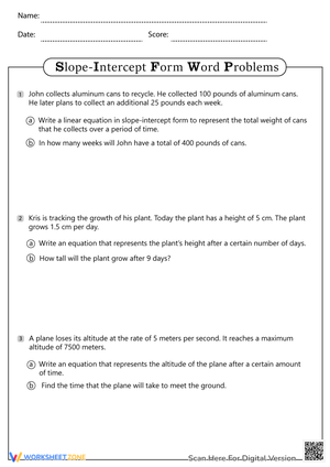 Slope-Intercept Form Word Problems