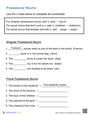 Possessive Nouns Worksheet