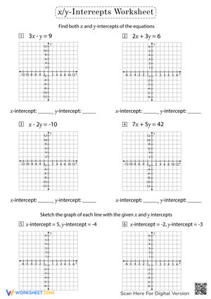 Finding X and Y Intercepts Worksheet