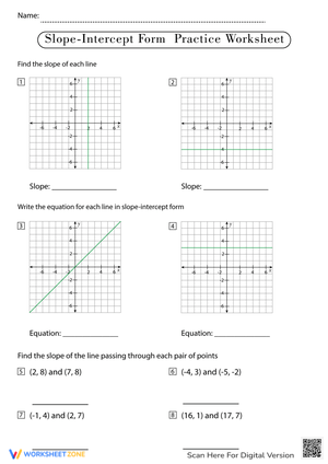 Slope-Intercept Form Practice Worksheet