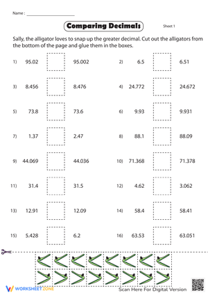 Comparing Decimals Cut-and-Paste Worksheet