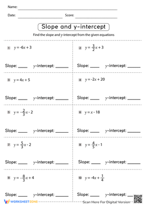 Slope and Y-Intercept Worksheet Practice