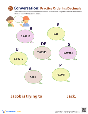 Conversation Ordering Decimals Worksheet