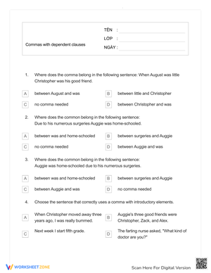 Commas with Dependent Clauses Practice